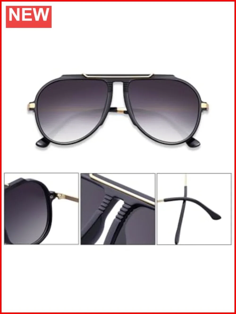 Oversized Aviator Sunglasses Retro 70s Gold Metal Unisex UV400 Protection